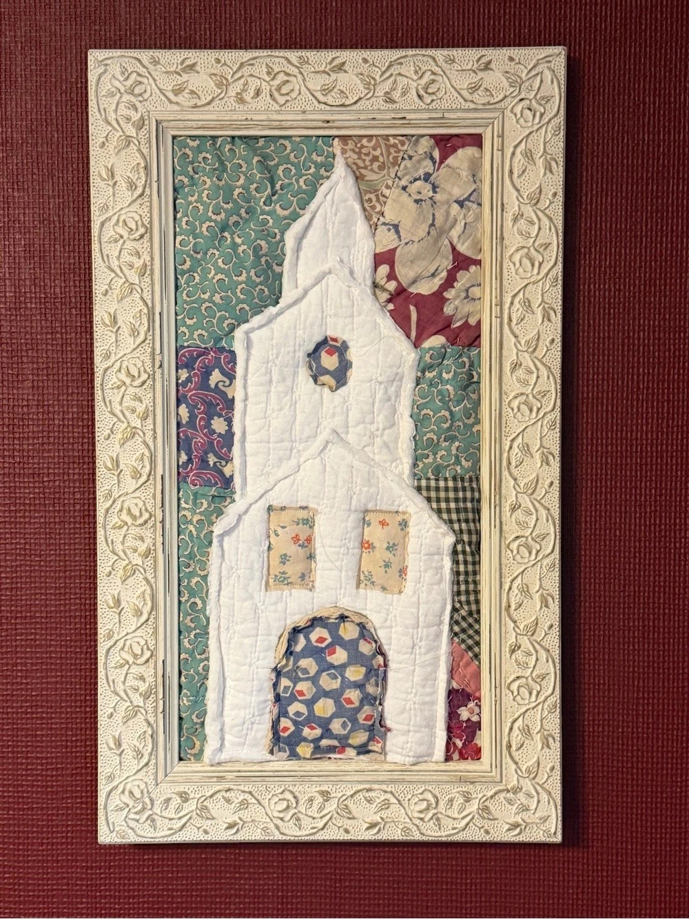 Framed Quilted Church Art Wall Hanging